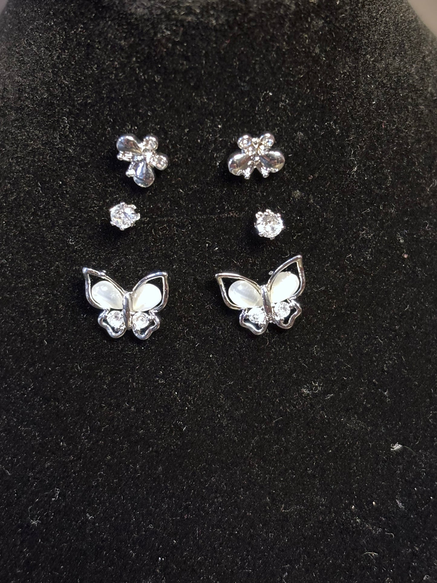 Butterfly & Crystal Earring Set – Pack of 3