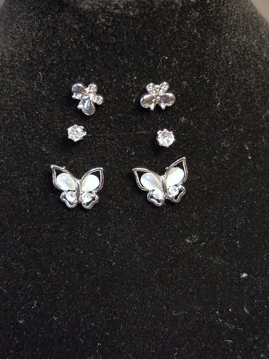 Butterfly & Crystal Earring Set – Pack of 3