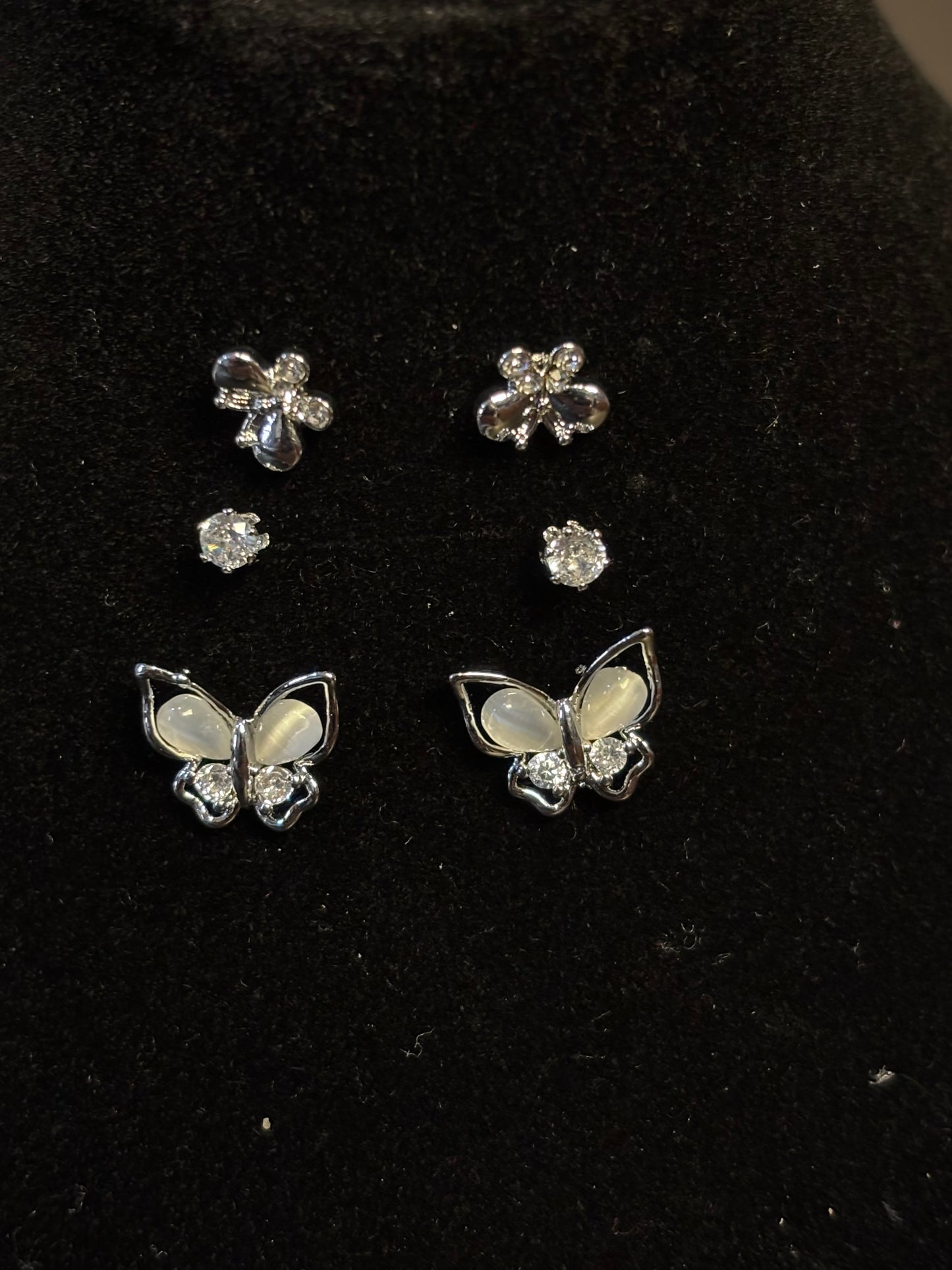 Butterfly & Crystal Earring Set – Pack of 3