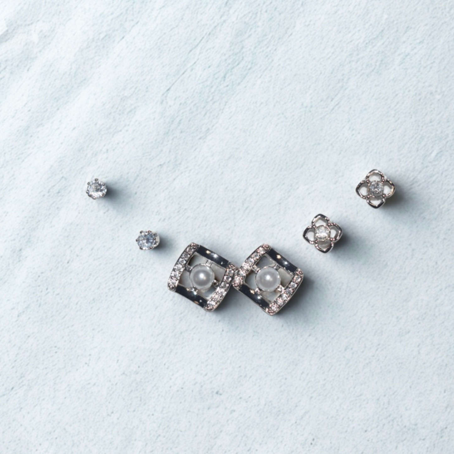 Pearl & Geometric Earring Set – Pack of 3