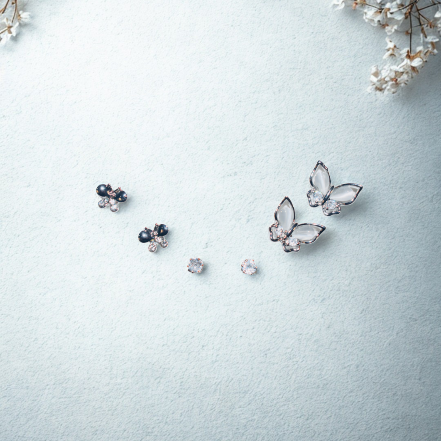 Butterfly & Crystal Earring Set – Pack of 3