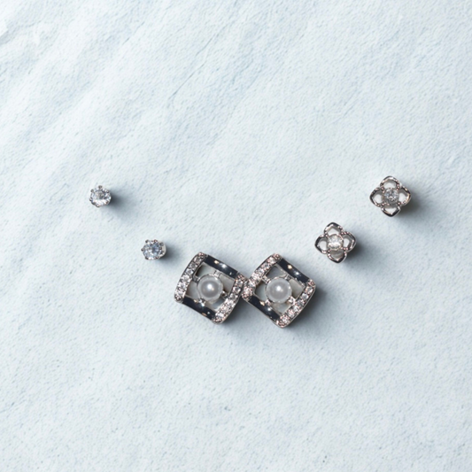 Pearl & Geometric Earring Set – Pack of 3