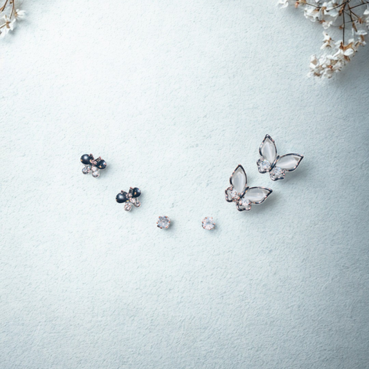 Butterfly & Crystal Earring Set – Pack of 3